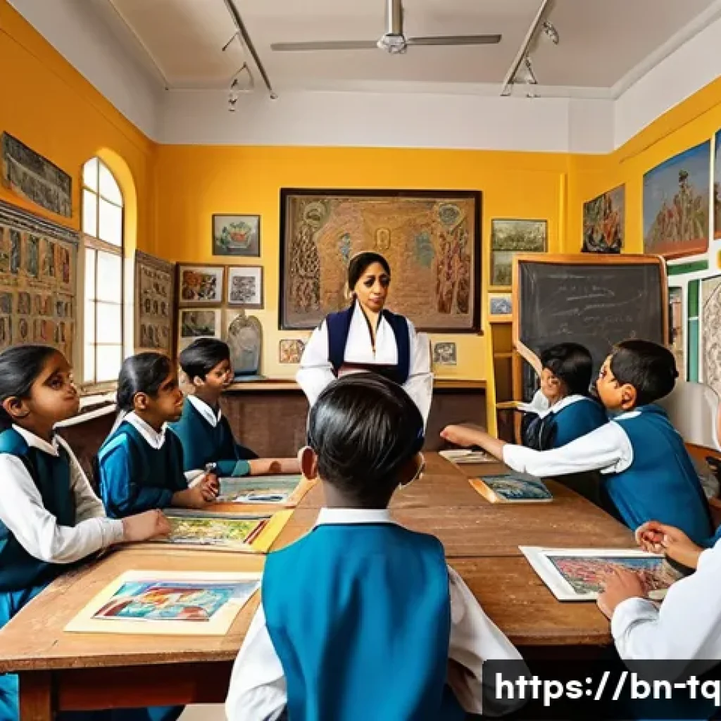 시간 기반 예술을 활용한 교육 방법 - A vibrant classroom scene where Bengali students of diverse ages engage in a creative art lesson abo...