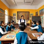 Home 22 시간 기반 예술을 활용한 교육 방법 - A vibrant classroom scene where Bengali students of diverse ages engage in a creative art lesson abo...