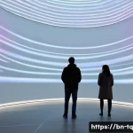 Home 21 시간 기반 예술의 해석학적 접근 - A dynamic interactive art installation in a modern gallery space, featuring shifting light patterns,...