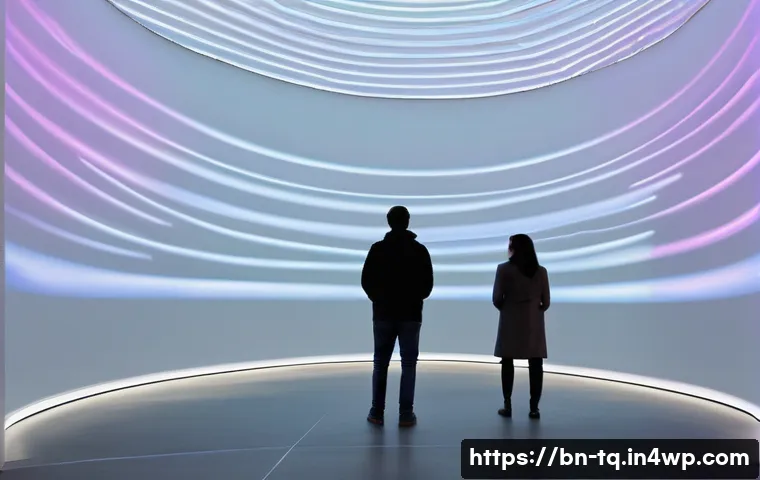 시간 기반 예술의 해석학적 접근 - A dynamic interactive art installation in a modern gallery space, featuring shifting light patterns,...