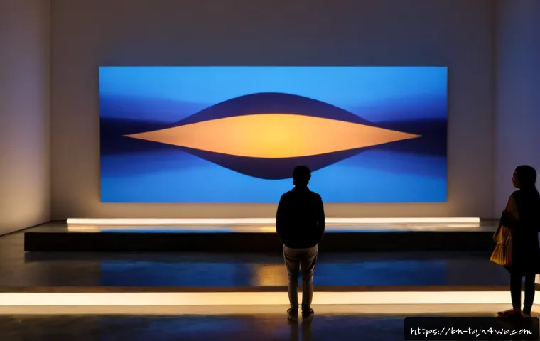 시간 기반 예술의 현대적 사례 - Photorealistic contemporary time-based art installation in a serene modern gallery, a large wall of ...